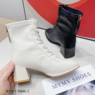 9006-3 Boot da lì buộc dây khóa sau mũi vuông gót tráng vuông 5p