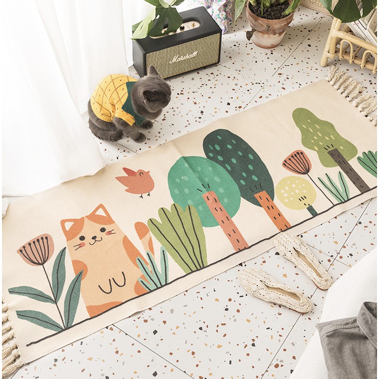 Thảm lót trải sàn, vải  lanh  thảm sofa,phòng khách, hoạ tiết thổ cẩm, thảm đầu giường