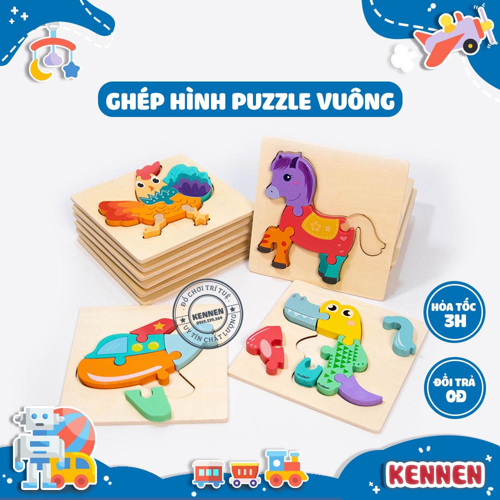 Ghép hình puzzle 3D cho bé từ 2 tuổi level 1 miếng vuông