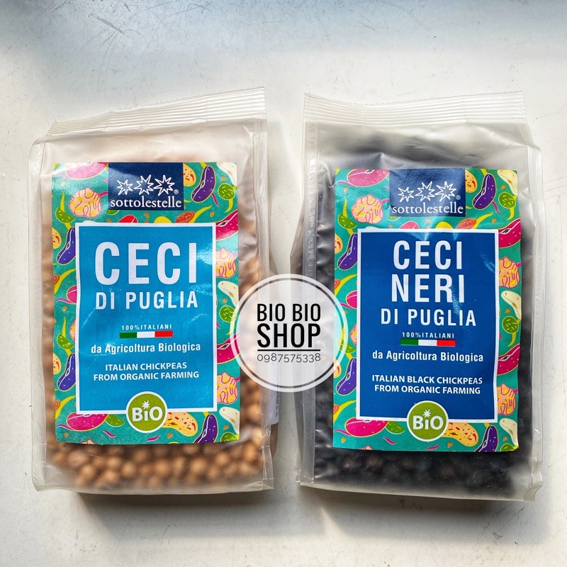 Đậu gà hữu cơ Ý Sotto 400g - đậu gà đen organic Sottolestelle không biến đổi gien chickpea ICEA bio