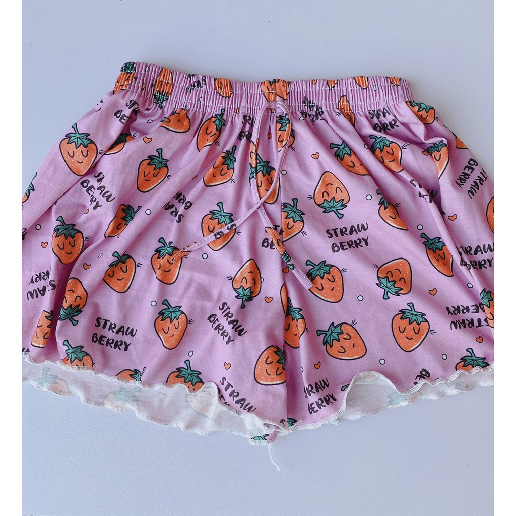 Quần Đùi Mặc Nhà Viền Bèo Kitty - Short cộc mặc đi ngủ dáng ngắn sexy, thun trơn họa tiết dễ thương