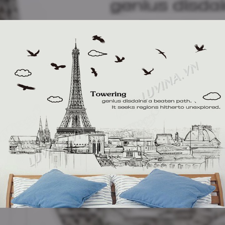 Decal dán tường trang trí quán cafe, văn phòng,phòng khách - Thành phố Paris nâu