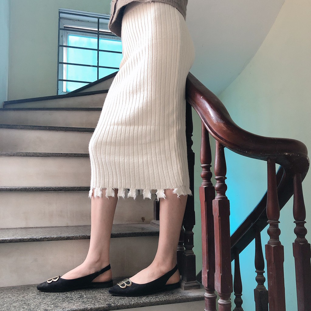 Chân Váy Len Dáng Dài Váy Midi Chất Len Đũa Mềm Mịn Gấu Diềm Cực Xinh