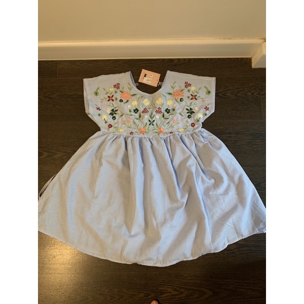 Thanh lý pass new đầm váy babydoll bầu mặc được kẻ sọc xanh phối hoa thêu (ảnh thật)