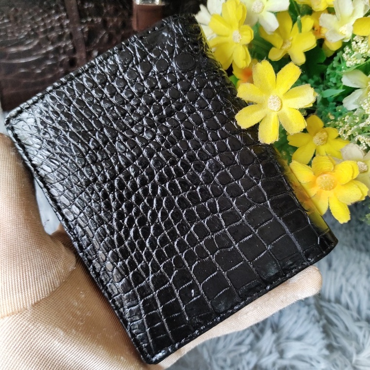 Combo Dây Lưng Cá Sấu Bụng Liền Nguyên Con Và Ví Cá Sấu Bụng Nguyên Tấm, Màu Đen, Bảo Hành 24 Tháng.