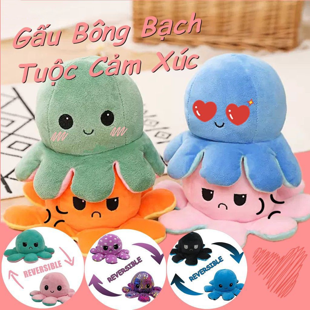 Gấu Bông Bạch Tuộc Cảm Xúc 2 mặt Hot Trend, Thú nhồi bông chuyển đổi cảm xúc hai mặt đáng yêu - Giao màu ngẫu nhiên