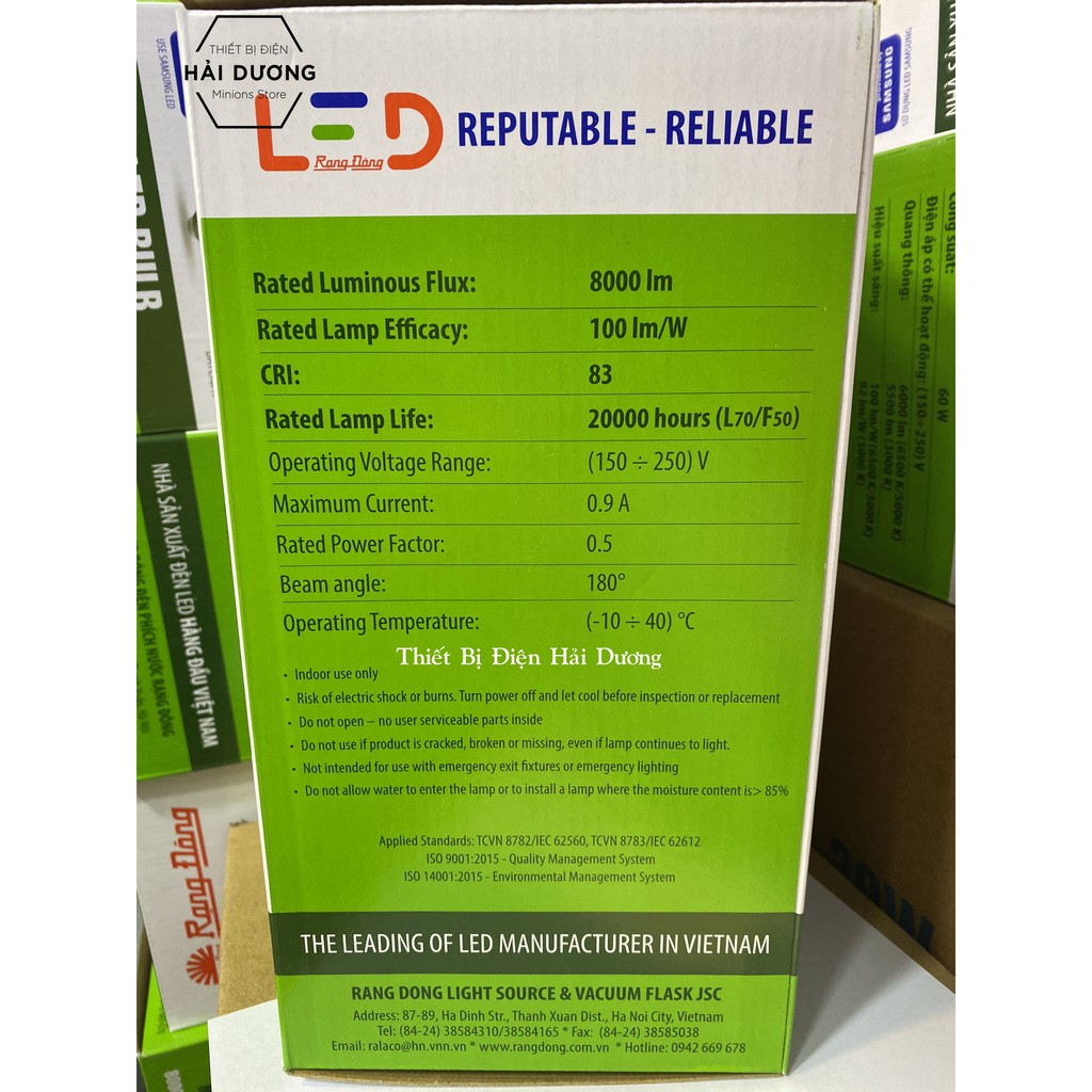 Combo Bộ 3 Bóng đèn LED BULB Trụ 60W - 80W Rạng Đông - Sử dụng Chip LED Samsung Nhôm đúc cao cấp - Bảo hành  2 năm