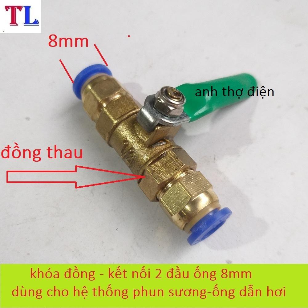 Van khóa ống phun sương  2 đầu gắn ống 8mm -van khóa ống khí