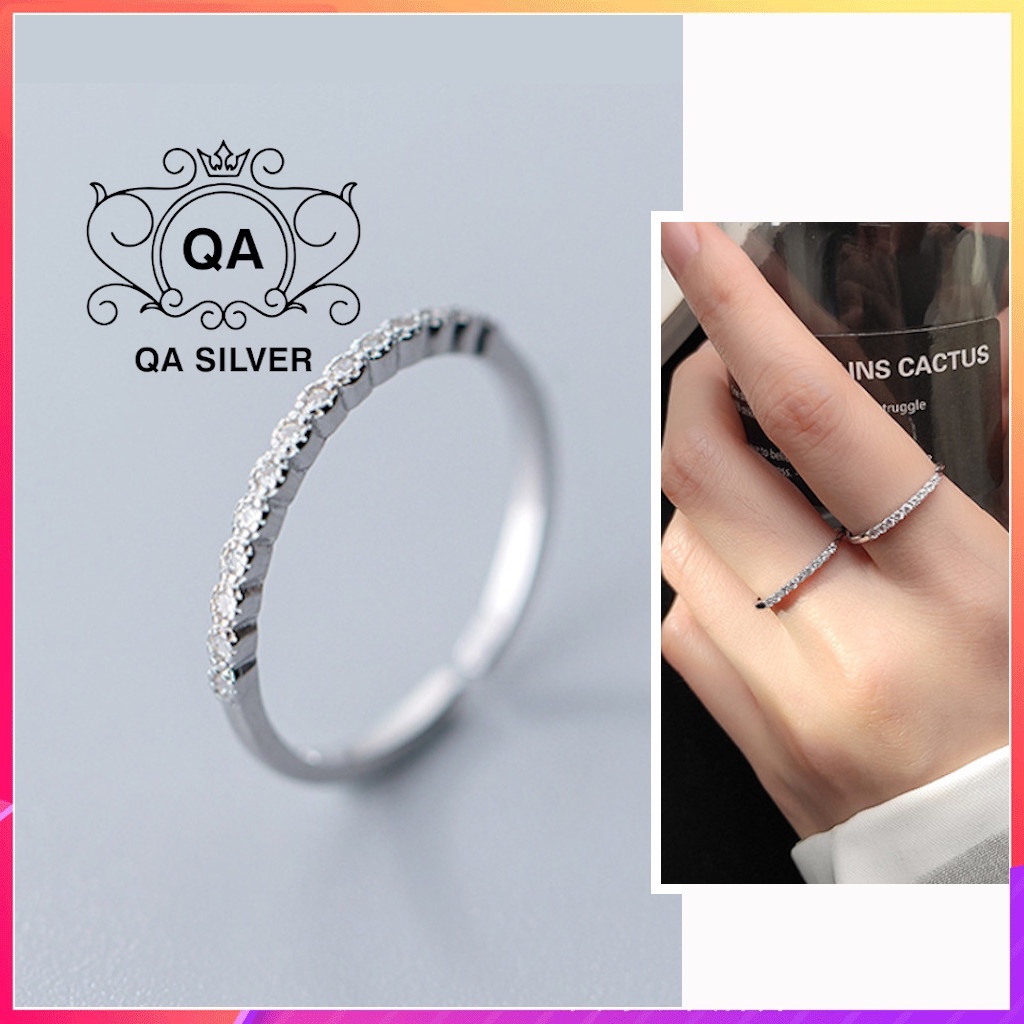 Nhẫn bạc 925 khảm đính đá nam nữ tối giản S925 MINIMAL Silver Ring QA SILVER RI180307