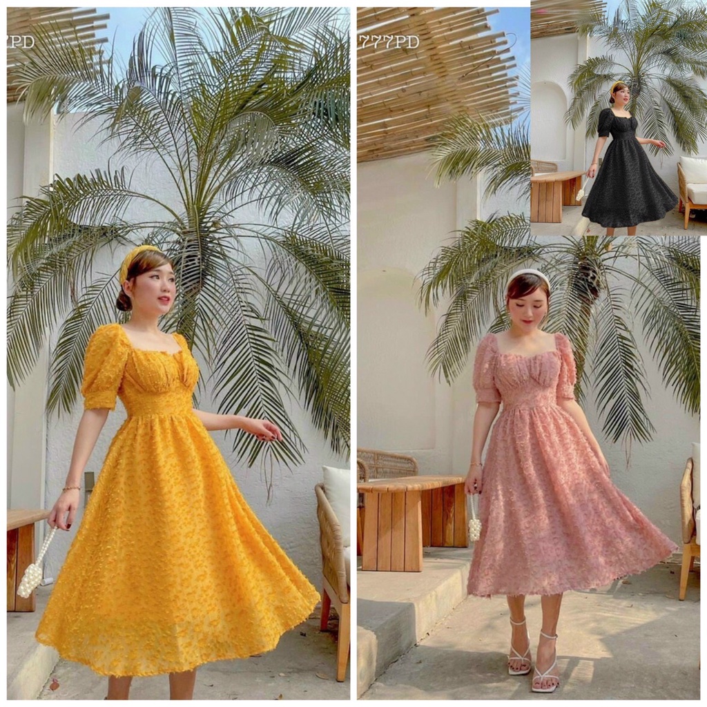 Đầm thiết kế đi tiệc, mặc Tết màu Hồng/ Vàng/ Đen