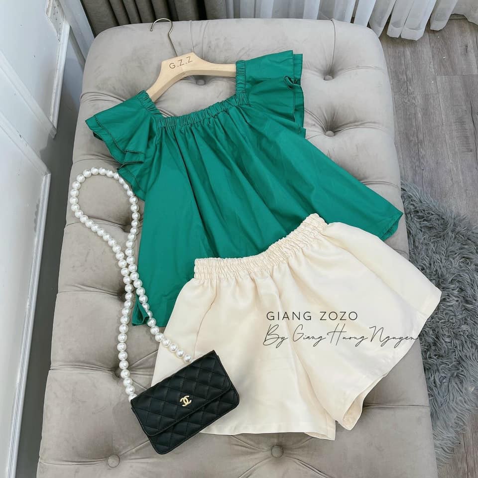 ☘️☘️ SET QUẦN SHORT ÁO TRỄ VAI, màu xanh tươi mát, hàng y hình 100%, loại 1, uy tín chất lượng cao, giá tốt, đẹp, rẻ