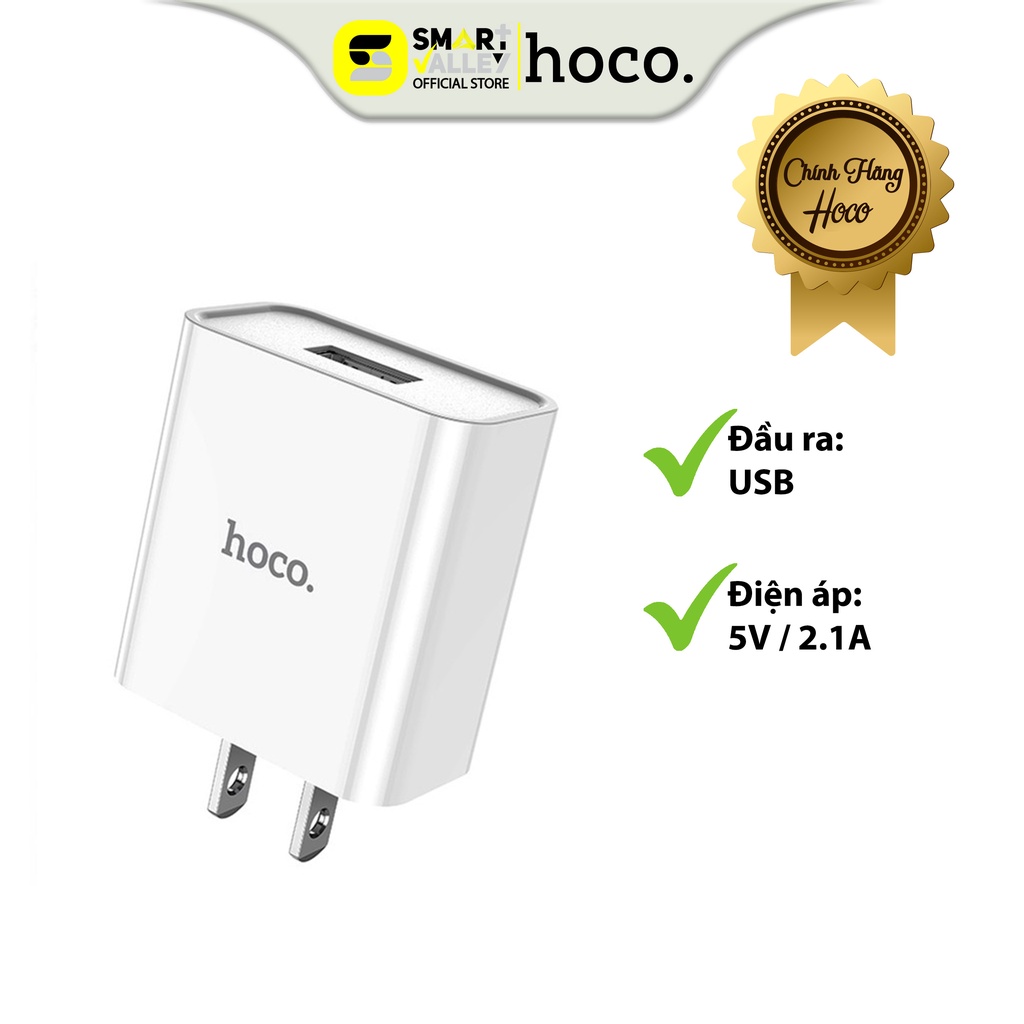 Củ Sạc Hoco C81, Sạc Nhanh 2.1A ,1 Cổng Sạc USB, Chất Liệu Chống Cháy Nổ, Dành Cho Nhiều Dòng Điện Thoại - BH 12 Tháng.
