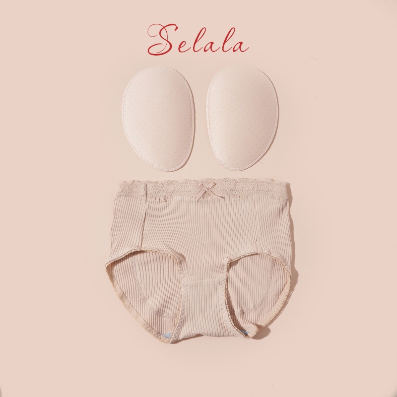 Quần Độn Mông Selala Độn 2 cm Gân Tăm Viền Ren Phối Nơ Cạp Vừa Che Mỡ Bụng QĐ01