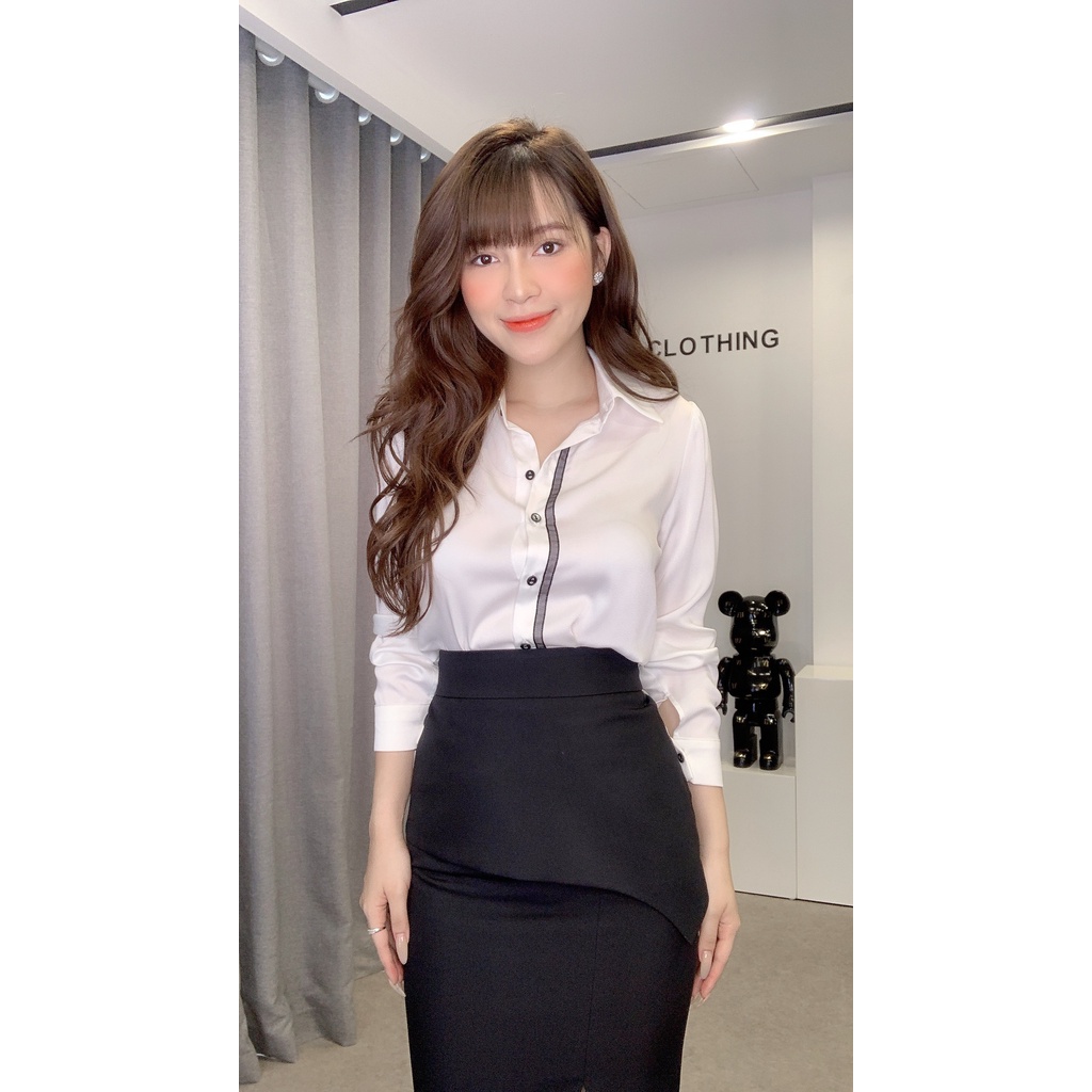 Chân váy công sở chất vải mango màu đen thiết kế xẻ trước trẻ trung, mặc tôn dáng Liin Clothing J4388