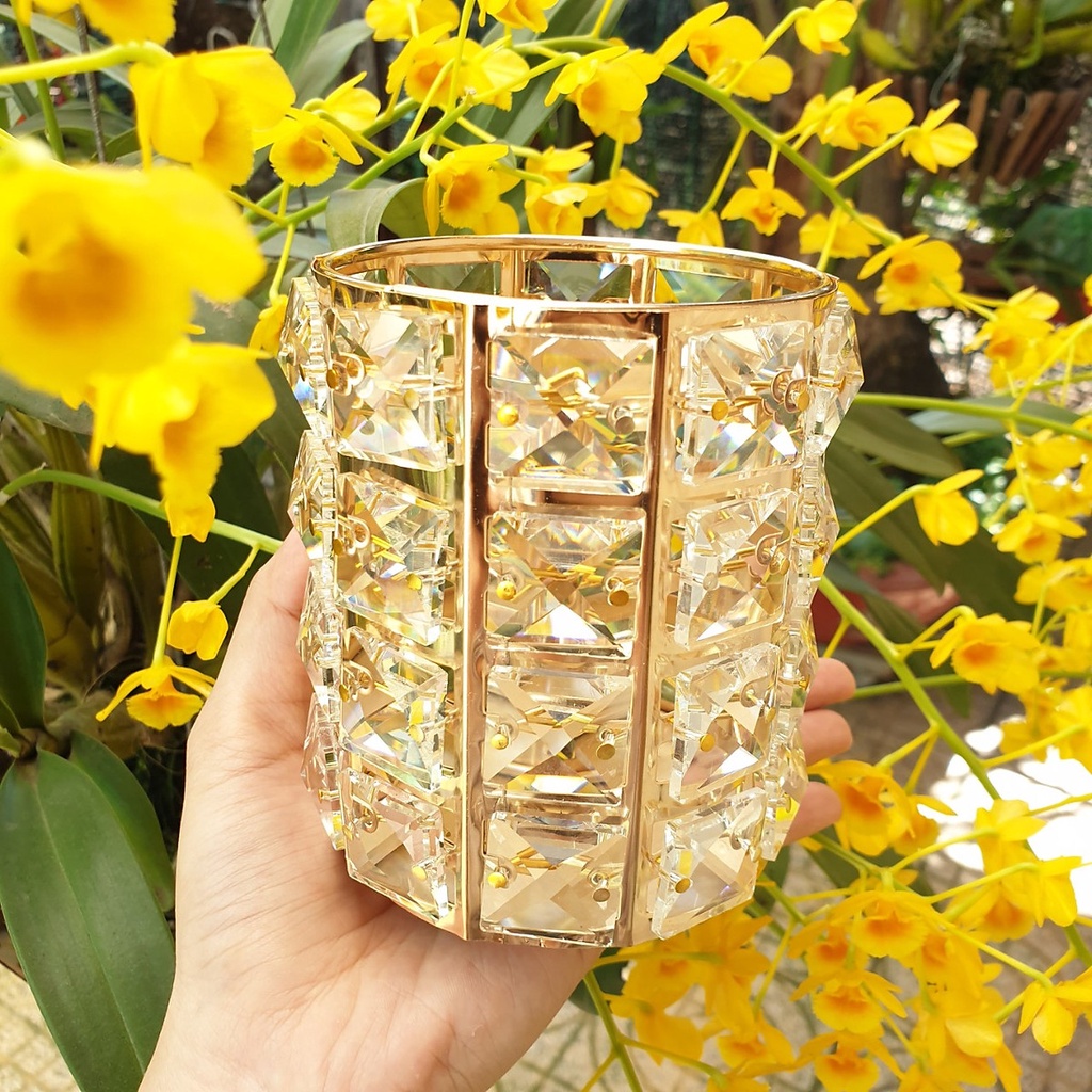 Lọ đựng cọ trang điểm đính pha lê sang trọng