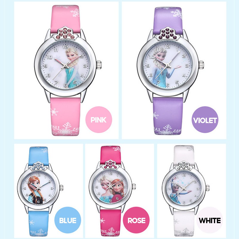 Đồng Hồ Đeo Tay Chống Nước Hình Hoạt Hình Frozen Elsa Anna Dành Cho Bé Gái