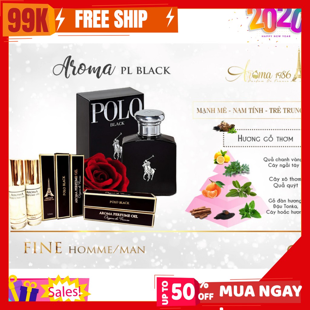 Polo black cho nam Tinh dầu nước hoa Pháp dạng lăn 12ml