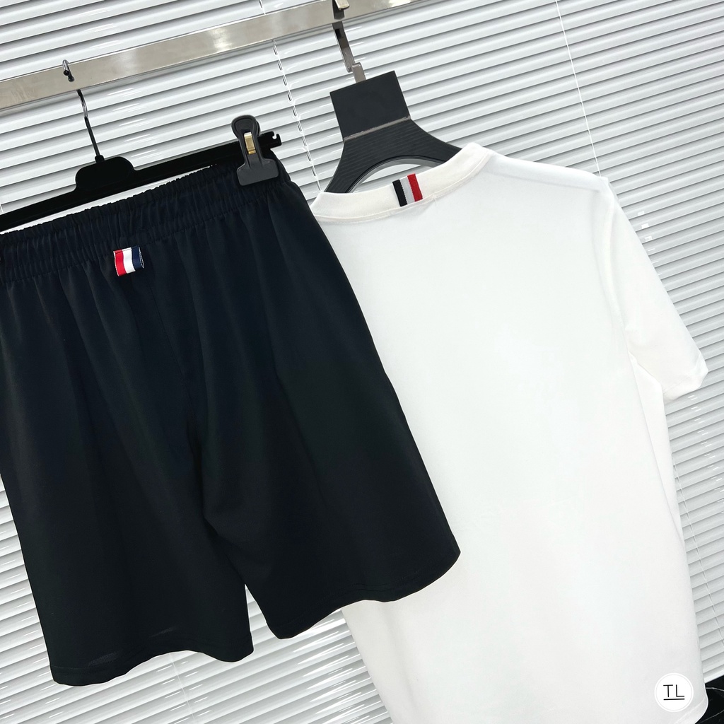 Bộ quần áo nam mùa hè,set quần áo nam loang cao cấp thom browne chất cotton dày dặn mềm mịn (ảnh thât)