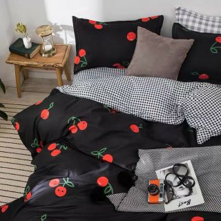 Bộ Chăn Ga Gối Cherry Đen Cotton Poly