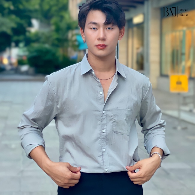Áo sơ mi nam đũi dài tay cổ bẻ BAT STORE chất liệu đũi xước co giãn mát mặc nhẹ dáng trẻ trung