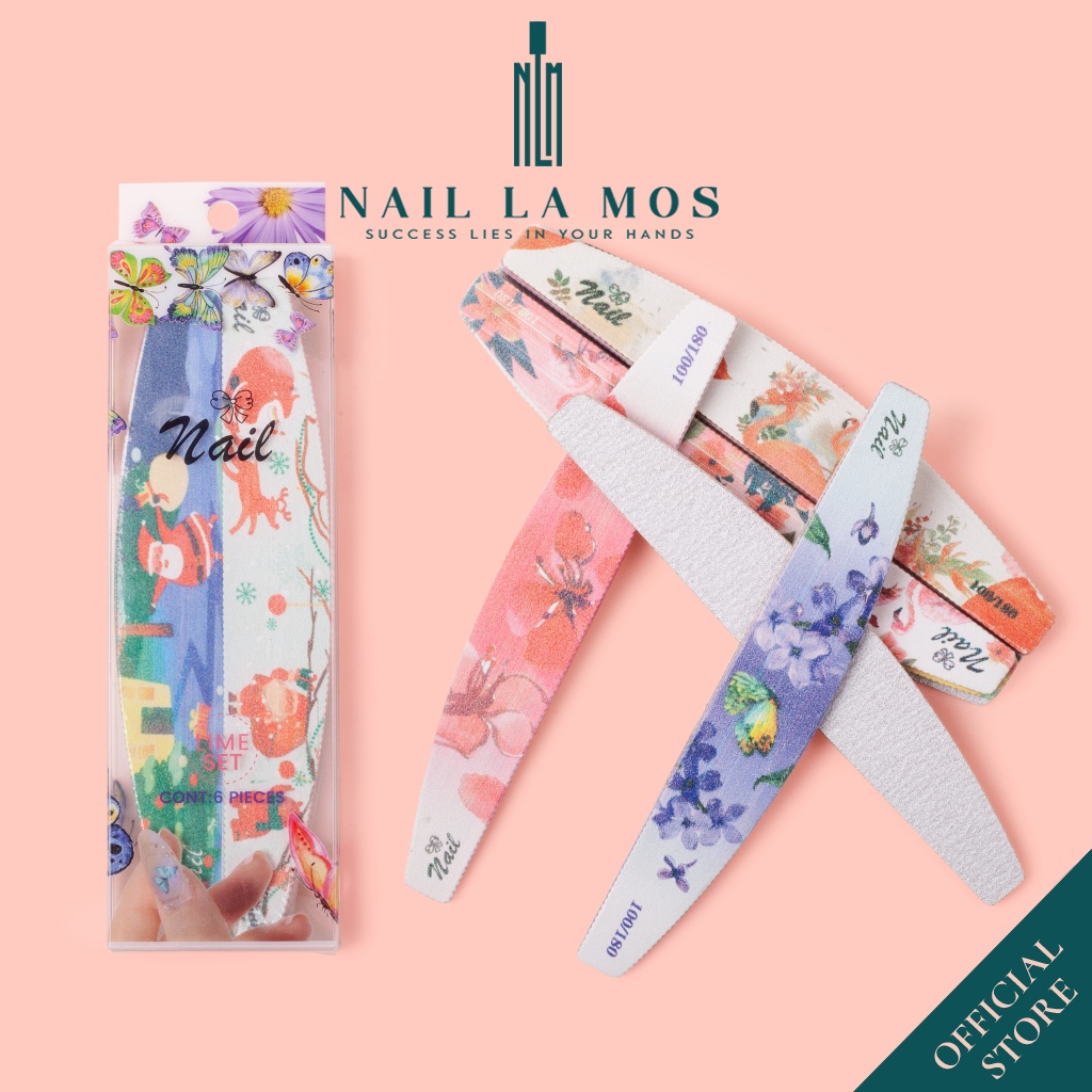 Set 6 chiếc dũa móng hình bán nguyệt Lime Set - loại dày đủ màu chuyên dụng ngành nail