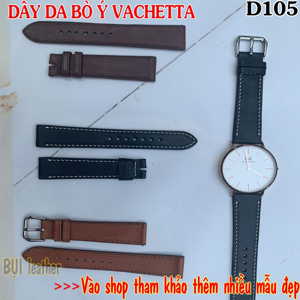 Dây da bò Ý Vachetta khâu tay thủ công cao cấp D105, BH24tháng-Dùng được cho Apple watch(Tặng kèm tool tháo,chốt,khóa)