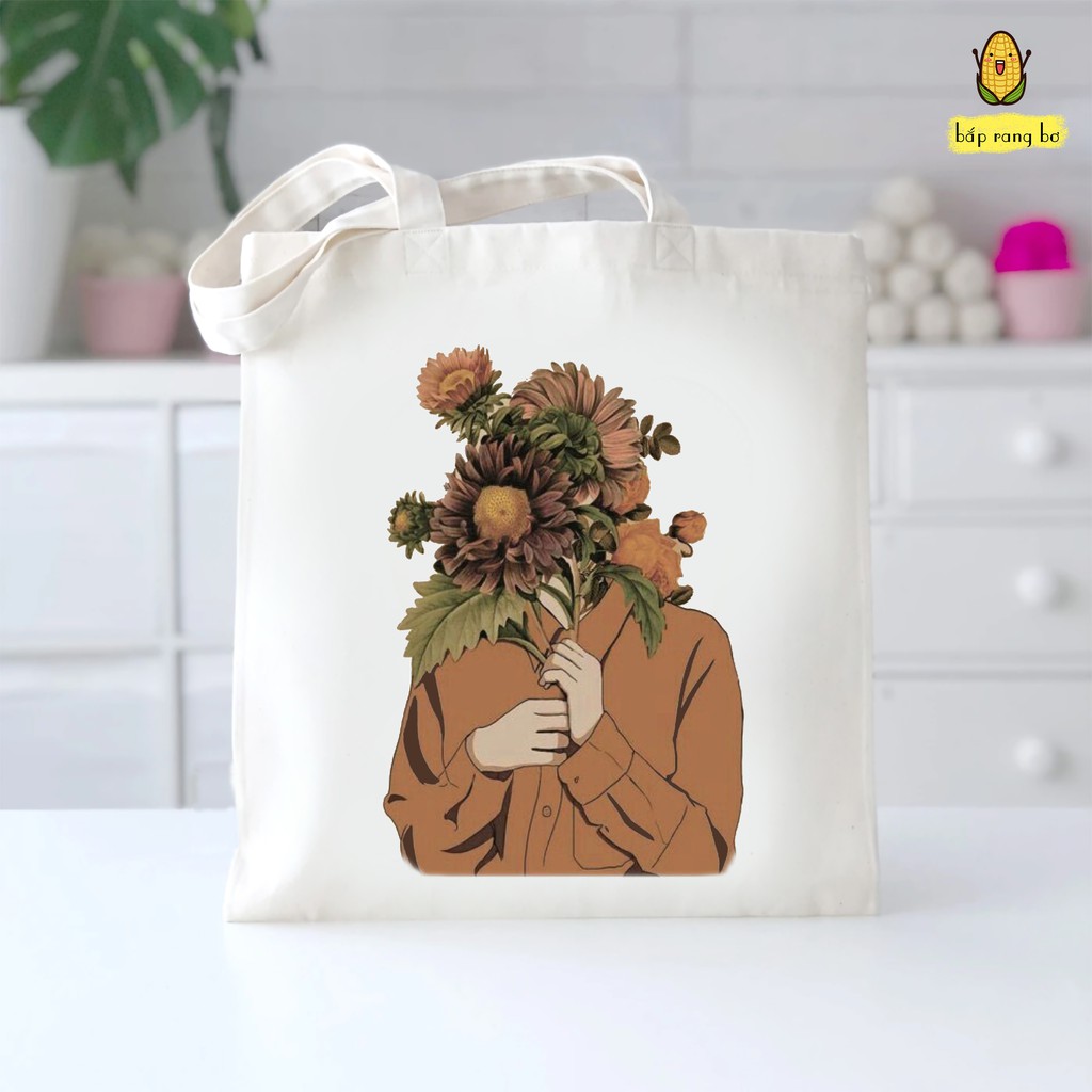 TÚI TOTE CÔ GÁI GIẤU MẶT - VẢI DỆT CANVAS