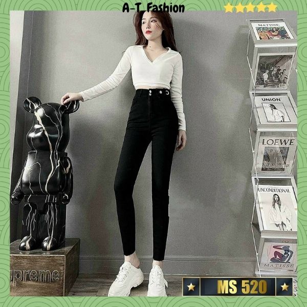 Quần jean nữ trơn lưng cao skinny ôm dáng, quần bò nữ đẹp cao cấp co giãn thời trang A-T Fashion - MQ520