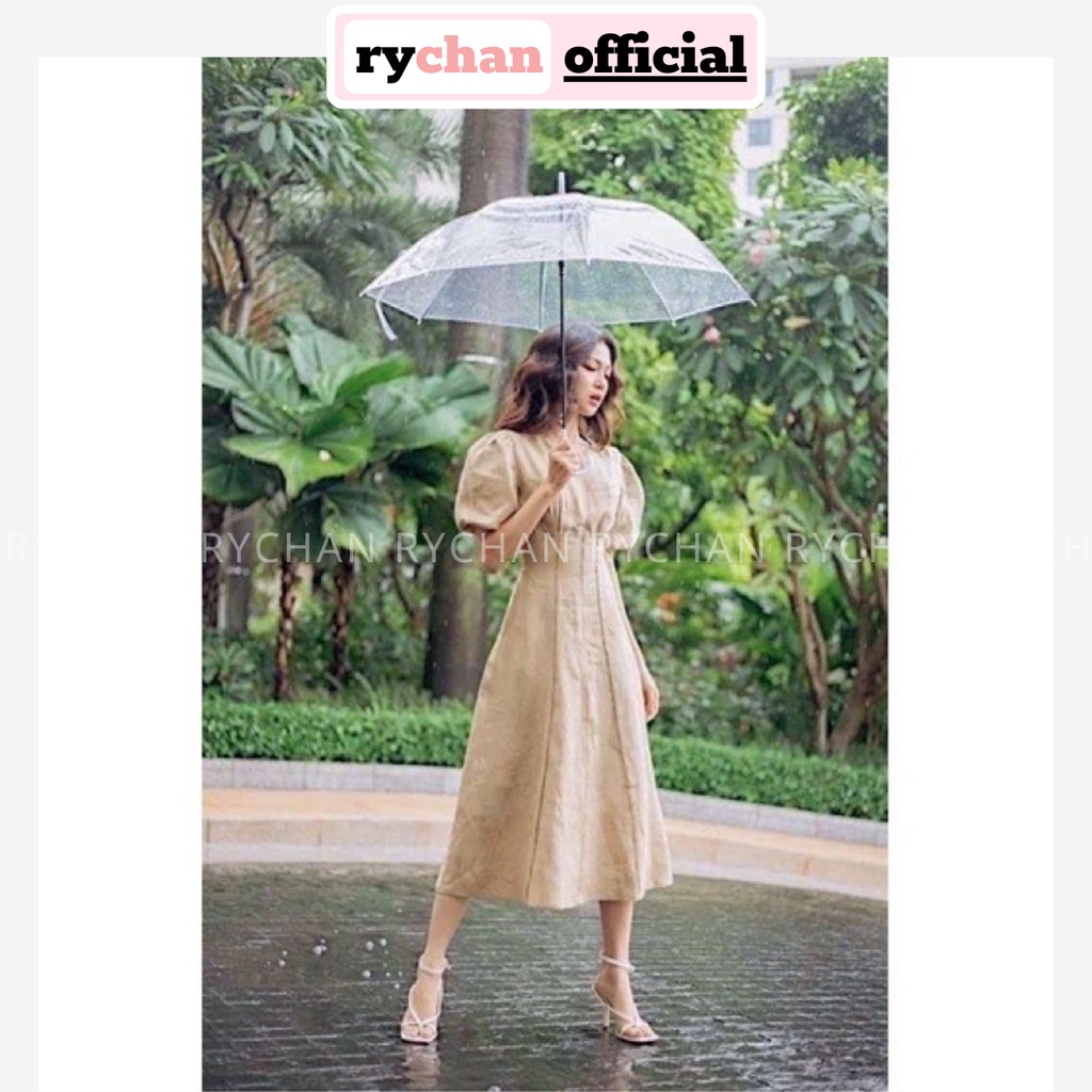 Đầm Midi Dáng Xoè Tay Bồng Phối Viền Đẹp Xuất Sắc [Ảnh Thật Cuối] Đi Tiệc Đi Làm Dài Qua Gối Màu Vàng Nude Be - DX777