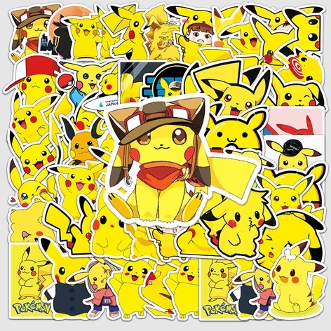 Hình dán sticker cute chống thấm nước dễ thương dán mũ bảo hiểm xe laptop vali sổ bình nước Pikachu