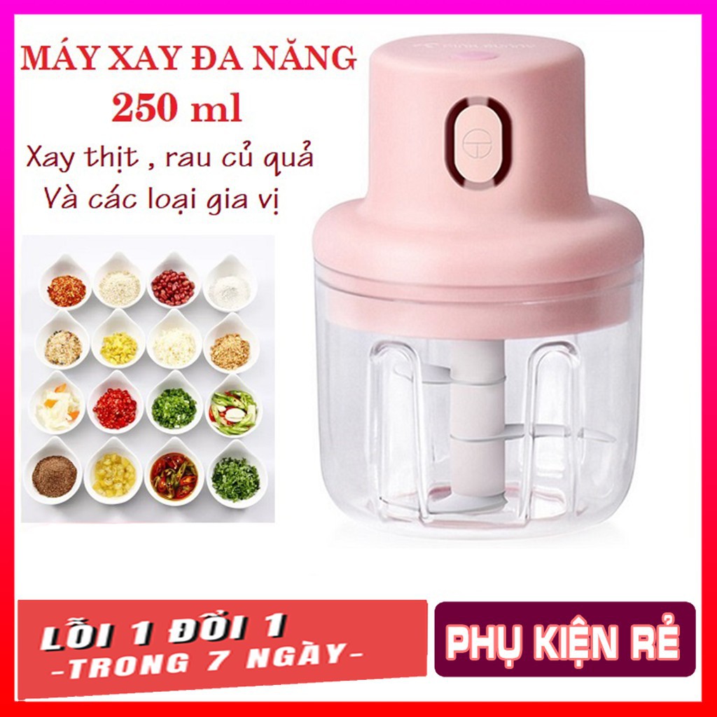 Máy Xay Mini Sạc Điện [ 𝒄𝒐́ 𝒔𝒂̣𝒄 𝑼𝑺𝑩 ] Nhỏ Gọn Tiện Ích Dễ Sử Dụng Xay Hành Tỏi Rau Củ Quả ,Dung tích 250ml