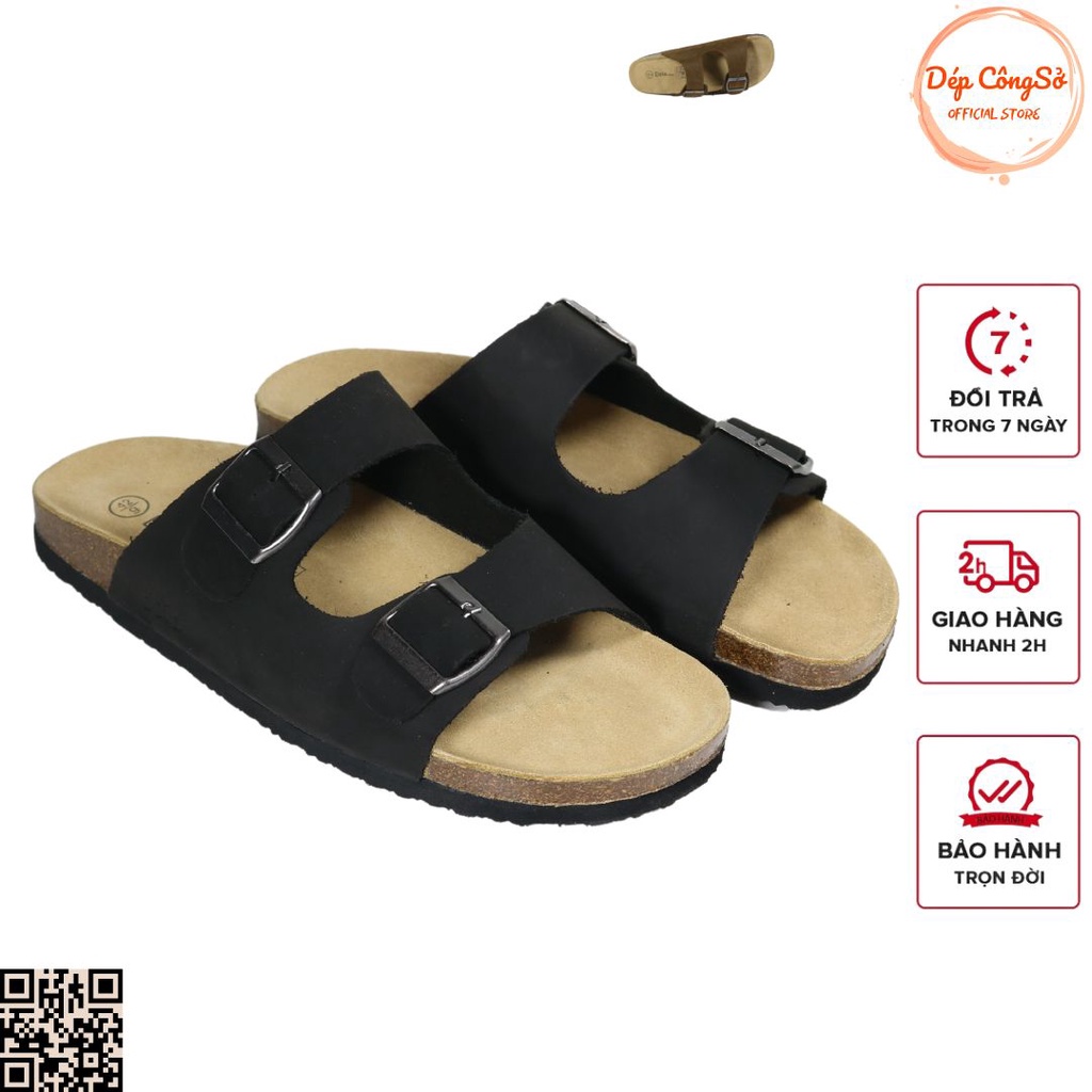Dép Da Bò Quai Ngang Đế Trấu Thương Hiệu Cao Cấp Detaunisex Mã DEBO21
