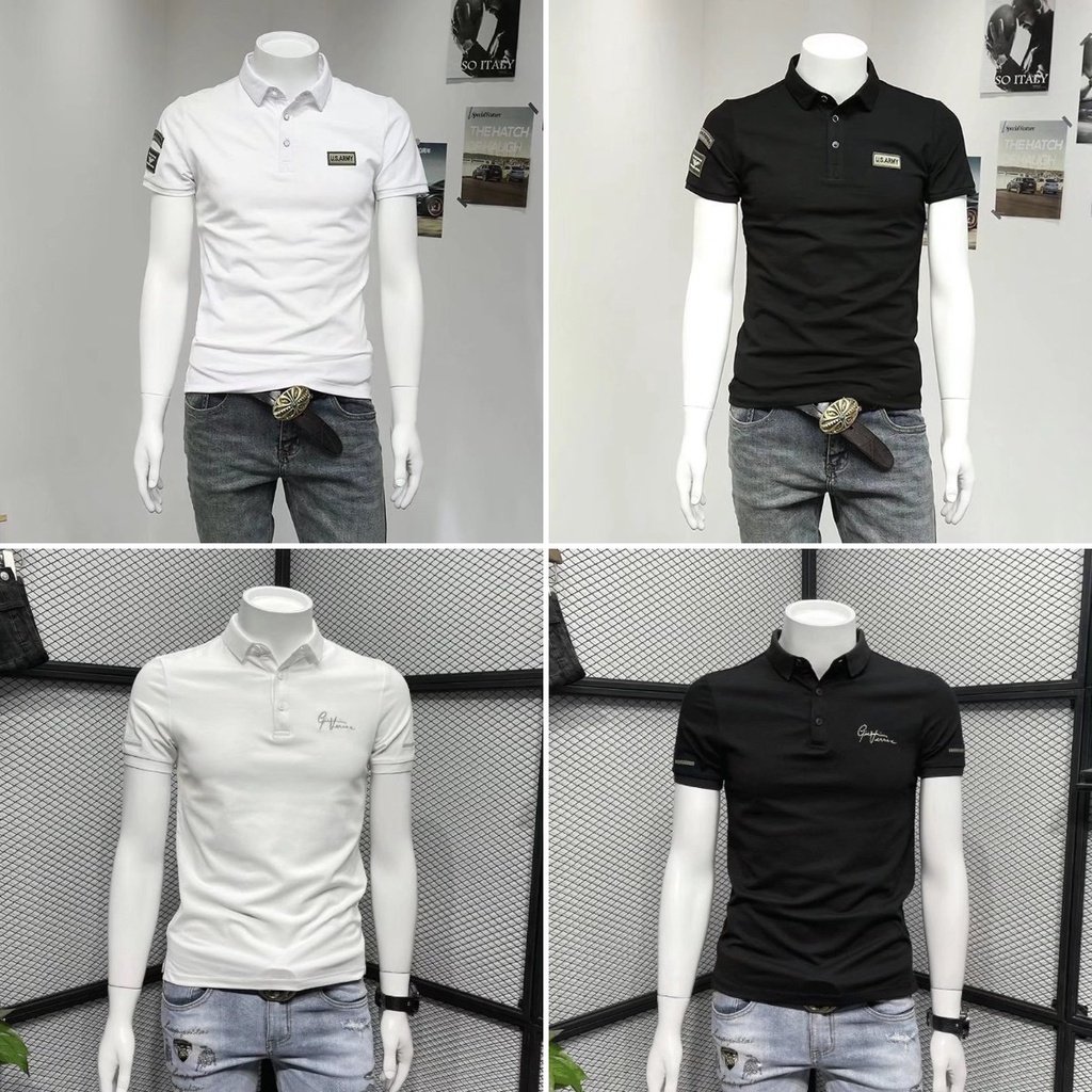 Áo Thun POLO Tay Ngắn Dáng Ôm Thêu Chữ M-5XL Phong Cách Hàn Quốc Thời Trang Cho Nam