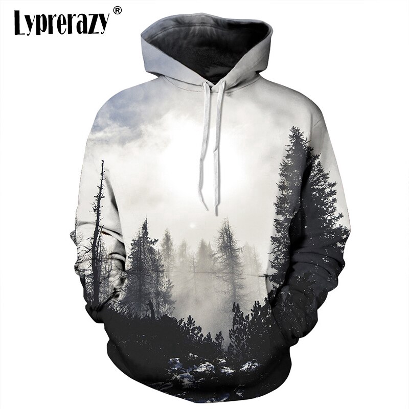 Áo hoodie in hình 3D rừng thông tuyết lạ mắt cho nam và nữ