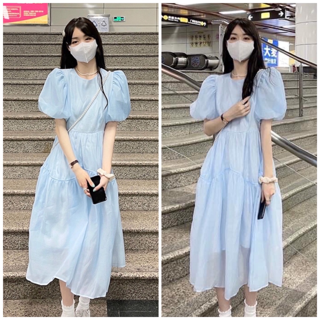 [Ảnh thật] Đầm - Váy babydoll voan 3 tầng tay bồng thắt nơ dáng xòe ulzzang