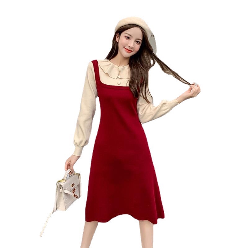 Váy Đầm Len Giả Yếm Cổ Sen Bèo Tiểu Thư Hàng Quảng Châu mã 1321