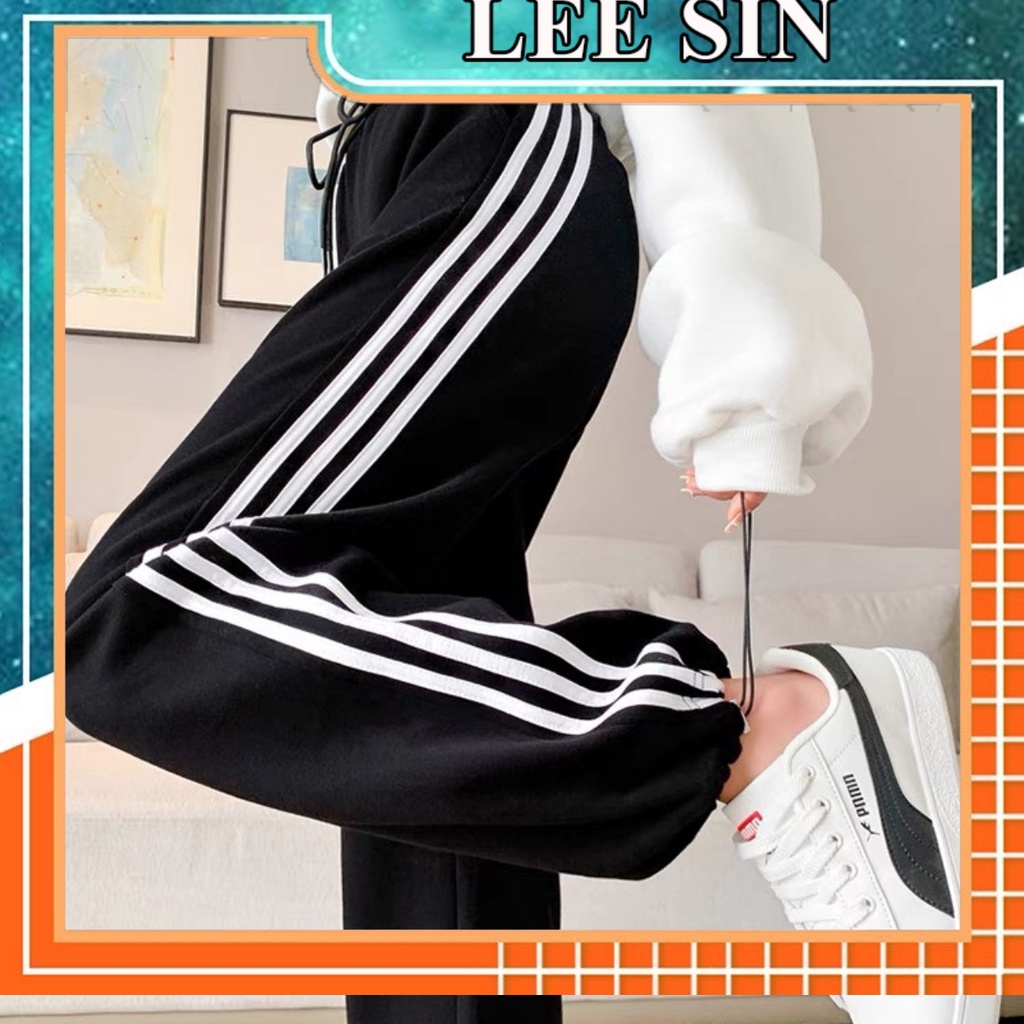 Quần jogger BÓ CHUN RÚT GẤU 3 SỌC thể thao unisex nam nữ ống rộng hiphop basic pants - Lee sin