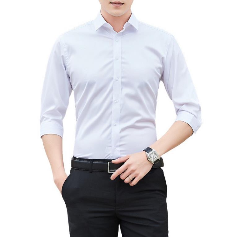 Áo sơ mi nam Trắng - Xám chất Lụa kiểu dáng slim fit lên form cực đẹp ་