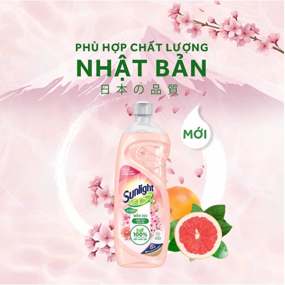 Nước rửa chén Sunlight Mềm dịu hương Bưởi Tây & Hoa Anh Đào Chai 750g