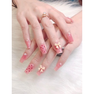 NAILBOX - móng up thiết kế - bộ hồng phối nơ tiểu thư