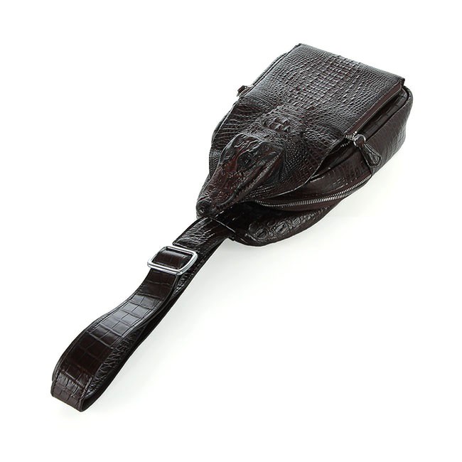 Túi đeo trước nam da cá sấu Huy Hoàng đầu cá sấu màu nâu đất HP6290