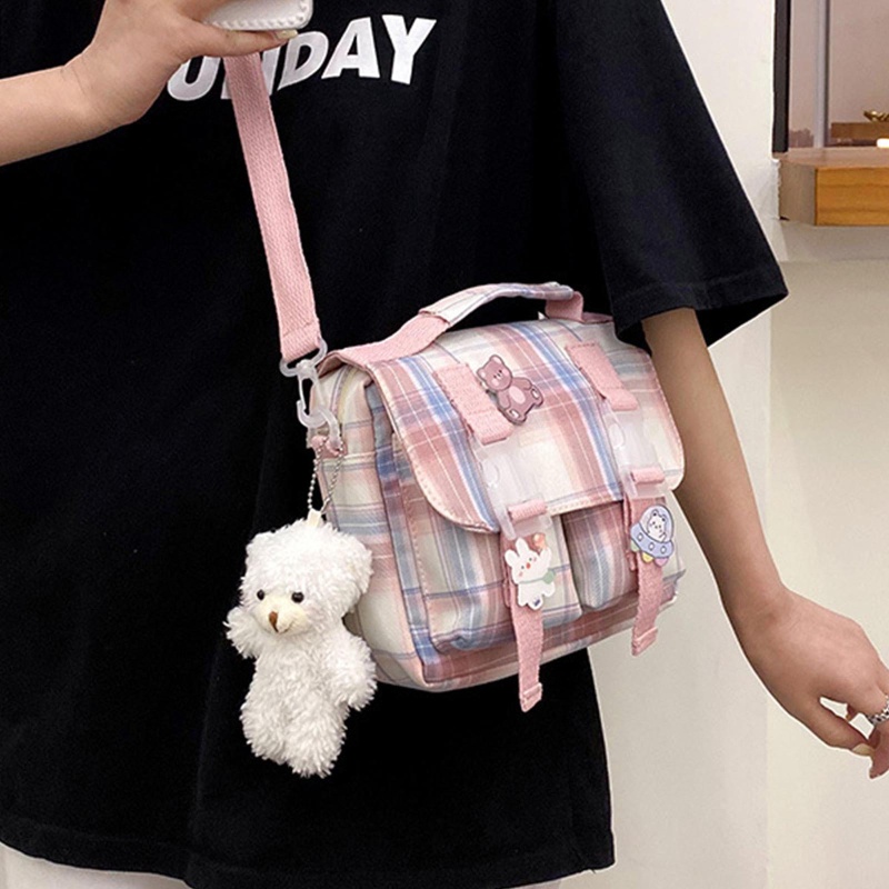 Túi Xách Nylon Kẻ Sọc Màu Tương Phản Dễ Thương Phong Cách Nhật Bản Cho Nữ