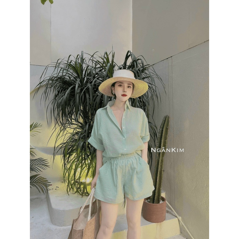 Sét Bộ Đi Chơi 2 Món Áo Ngắn Tay Kết Hợp Quần Đùi Chất Kate Xốp Mát Phù Hợp Đi Chơi, Mặc Nhà, Du Lịch Thời Trang Mới [NE