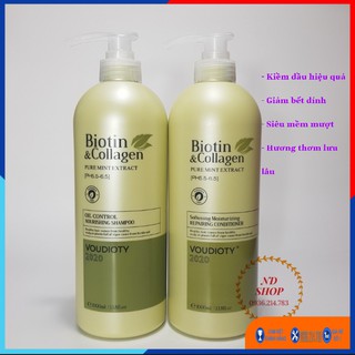 Cặp dầu gội xả biotin collagen voudioty xanh lá 1000ml, biotin collagen, kiềm dầu, giảm bết dính
