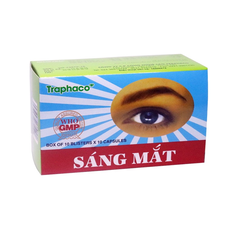 Viên nang uống sáng mắt traphaco. Giảm mỏi, khô, nhức, mờ mắt. Hộp 10 vỉ x 10 viên- Khánh chi pharma