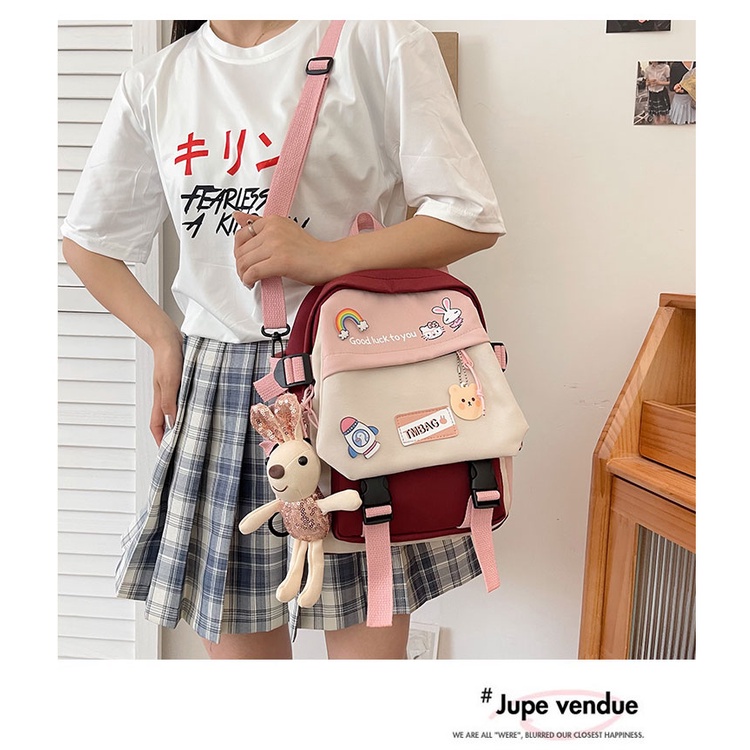 Ba lô Mini màu sắc tương phản phong cách Nhật Bản dễ thương cho nữ