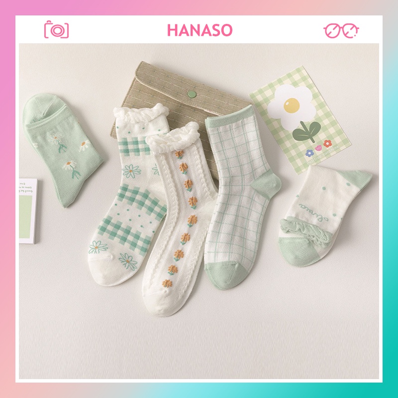Tất vớ trắng nữ cổ bèo nhún HANASO bộ sưu tập hoa cúc hottrend 2022 phong cách vintage Hàn Quốc dành tặng bạn gái TD040
