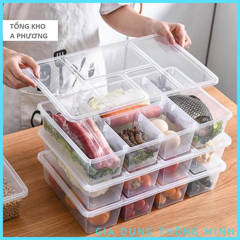 Combo 20 Khay Nhựa Để Đồ Ăn, Khay Để Thực Phẩm Tủ Lạnh 5 Ngăn Có Nắp Đậy Tiện Lợi