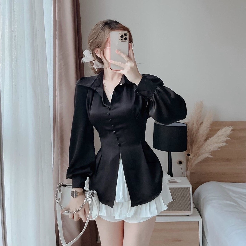[HCM] Sét Áo Và Váy Phi Mờ Phối Lụa Kate Thời Trang Nữ Sam Closet Free Size 40-55kg
