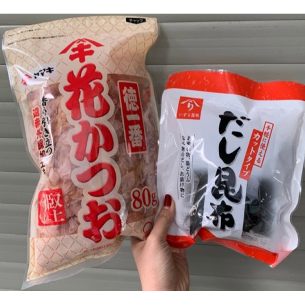 Cá bào hữu cơ Yamaki 80gr và tảo bẻ Kombu 35gr (nấu nước dùng dashi)